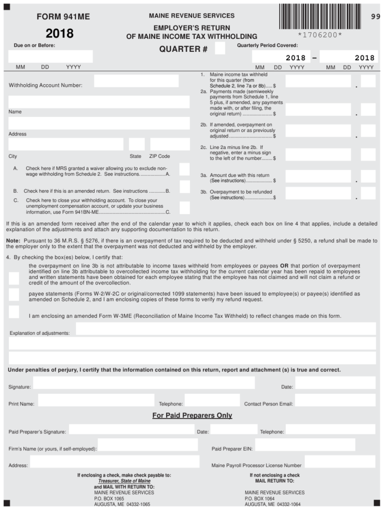 Form 941ME Download Printable PDF Or Fill Online Employer s Return Of 