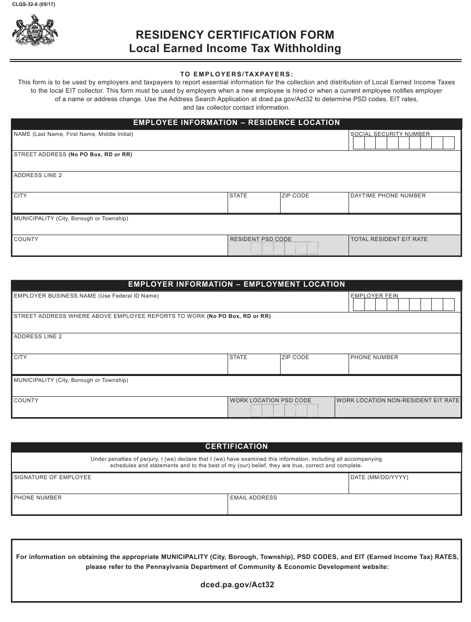 Form CLGS 32 6 Download Fillable PDF Or Fill Online Residency 