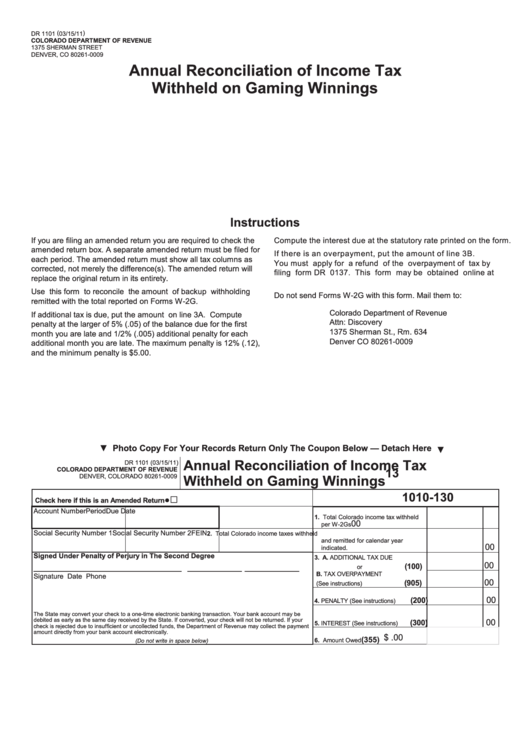 Form Dr 1101 Annual Reconciliation Of Income Tax Withheld On Gaming 