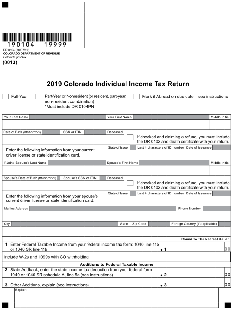 Form DR0104 Download Fillable PDF Or Fill Online Colorado Individual