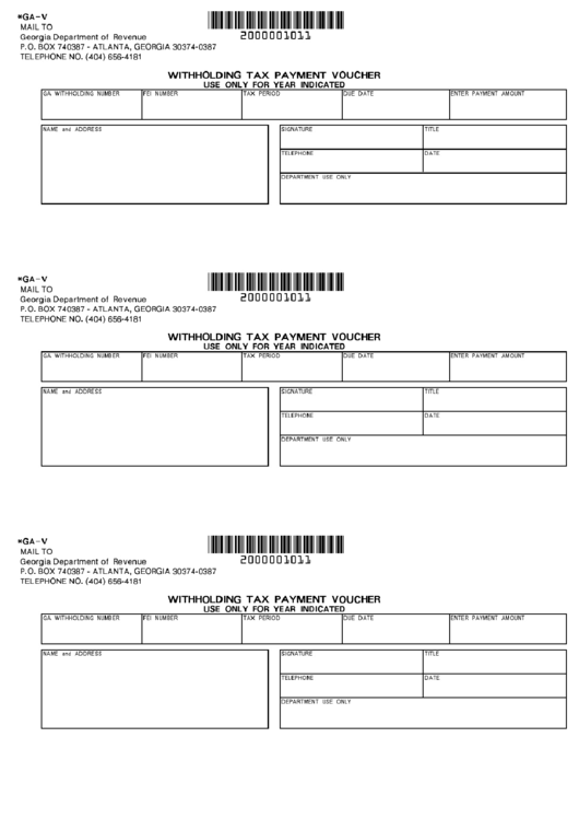 Form Ga V Withholding Tax Payment Voucher Use Only For Year Indicated 