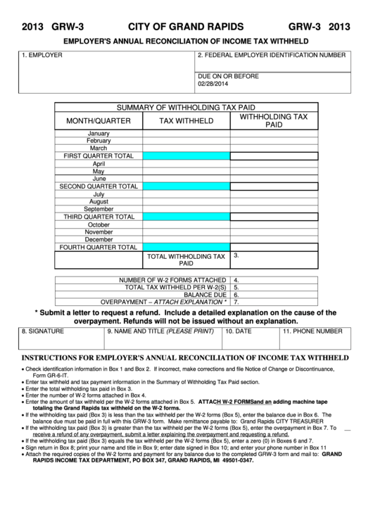 Form Grw 3 Employer S Annual Reconciliation Of Income Tax Withheld 