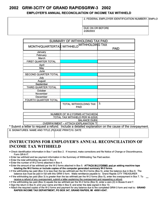 Form Grw 3 Employer S Annual Reconciliation Of Income Tax Withheld 