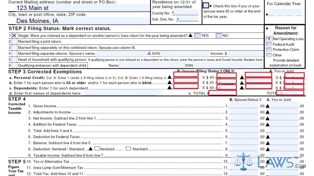 Form IA 1040X Amended Iowa Individual Income Tax Return YouTube