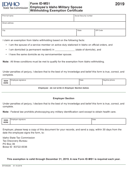 Form ID MS1 Download Fillable PDF Or Fill Online Employee s Idaho 