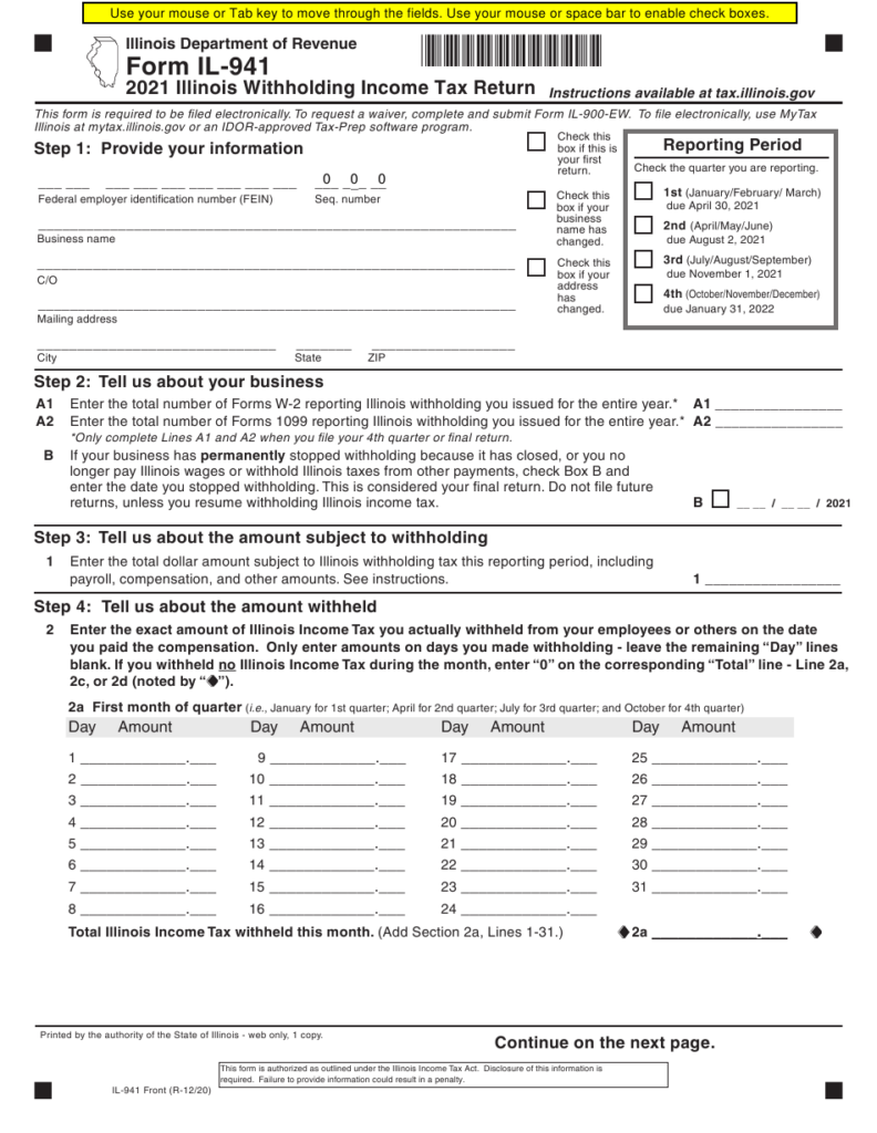 Form IL 941 Download Fillable PDF Or Fill Online Illinois Withholding