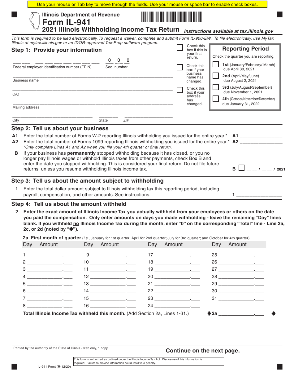 Form IL 941 Download Fillable PDF Or Fill Online Illinois Withholding 