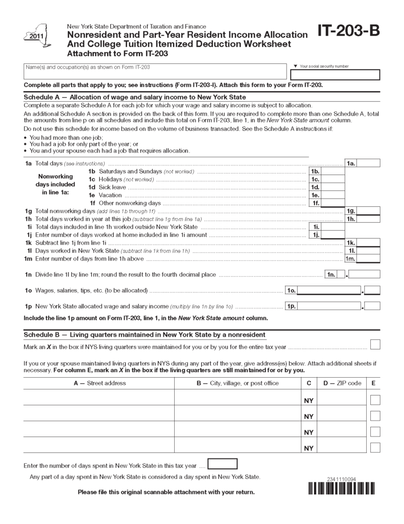 Form IT 203 B Fill in Nonresident And Part Year Resident Income 