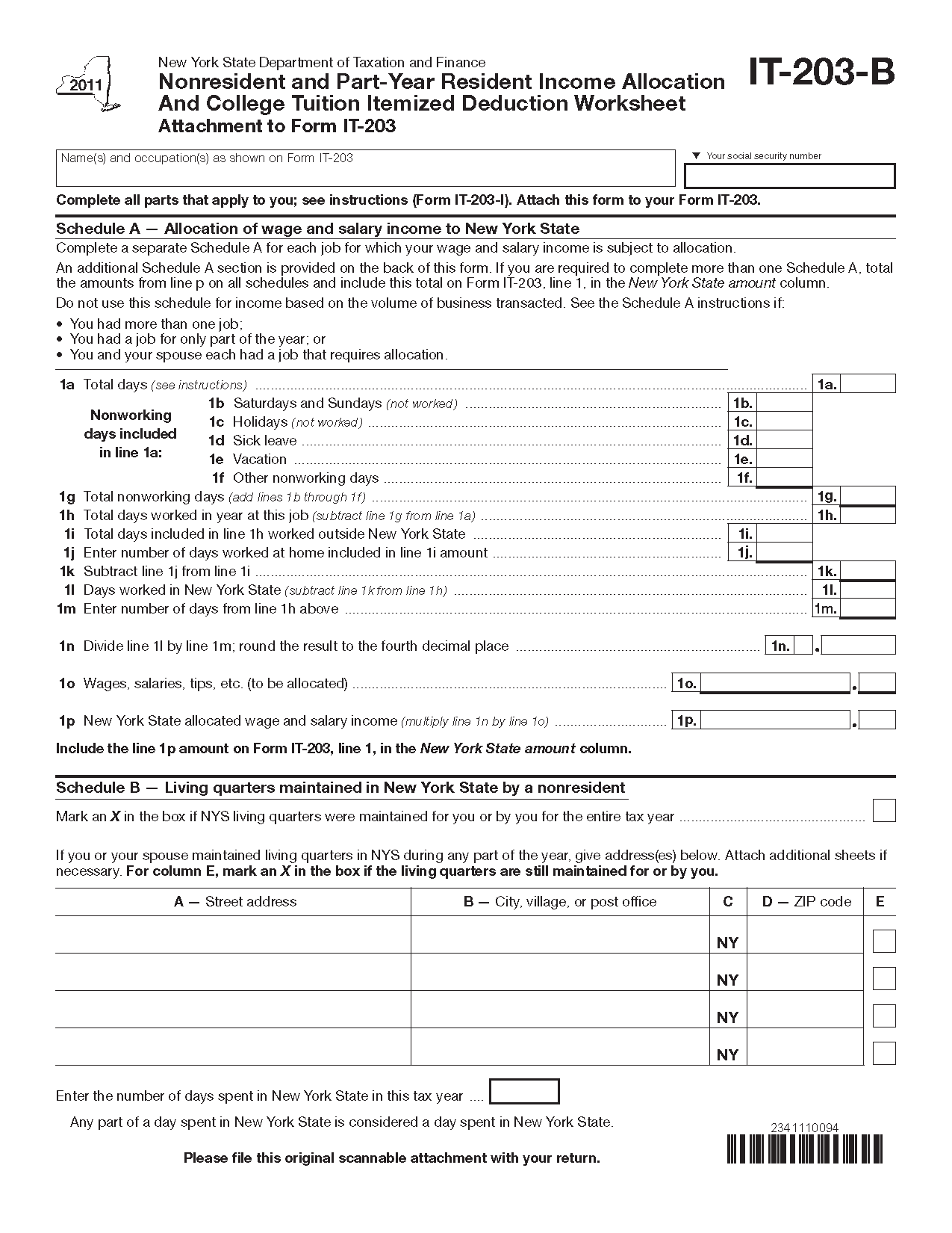 New York Part Year Resident Tax Form