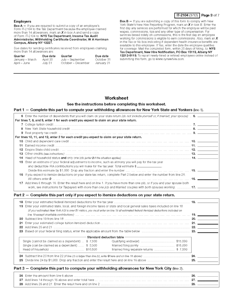 Form IT 2104 Fill in Employee s Withholding Allowance Certificate