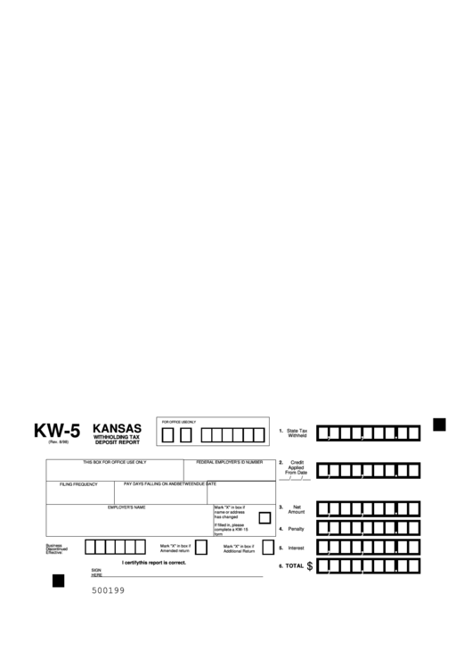 Form Kw 5 Kansas Withholding Tax Deposit Printable Pdf Download