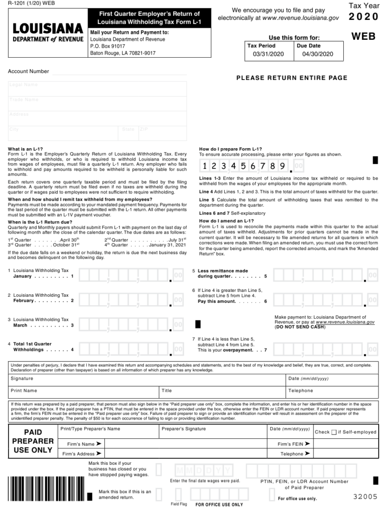 Form L 1 R 1201 Download Fillable PDF Or Fill Online First Quarter