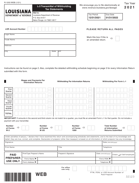 Form L 3 R 1203 Download Fillable PDF Or Fill Online Transmittal Of