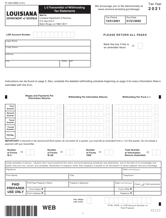 Form L 3 R 1203 Download Fillable PDF Or Fill Online Transmittal Of 