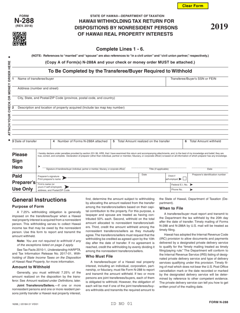 Form N 288 Download Fillable PDF Or Fill Online Hawaii Withholding Tax 