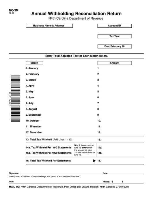 Form Nc 3m Annual Withholding Reconciliation Return North Carolina 