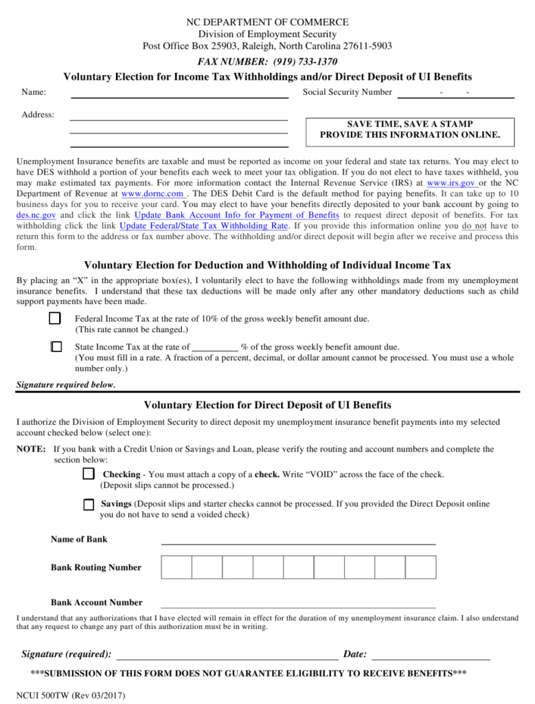 Form NCUI500TW Download Fillable PDF Or Fill Online Voluntary Election 