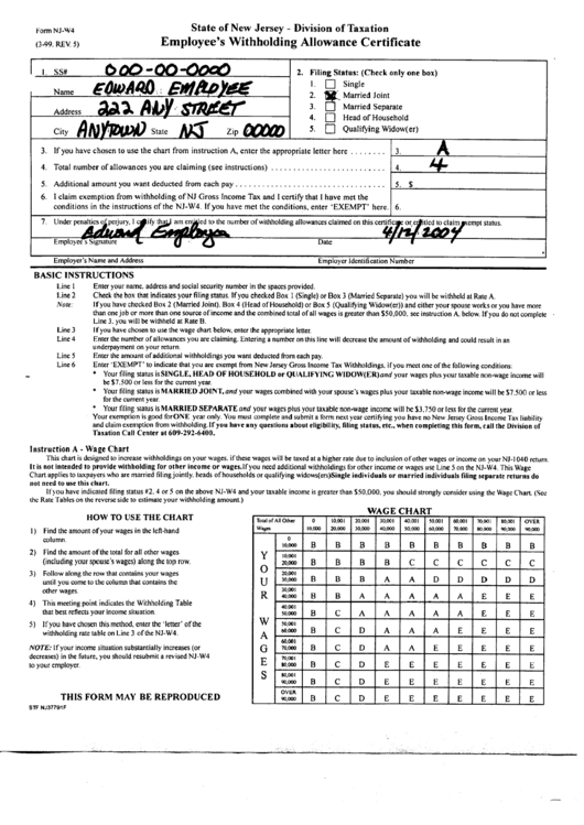 Form Nj W4 Example Employee S Withholding Allowance Certificate New 