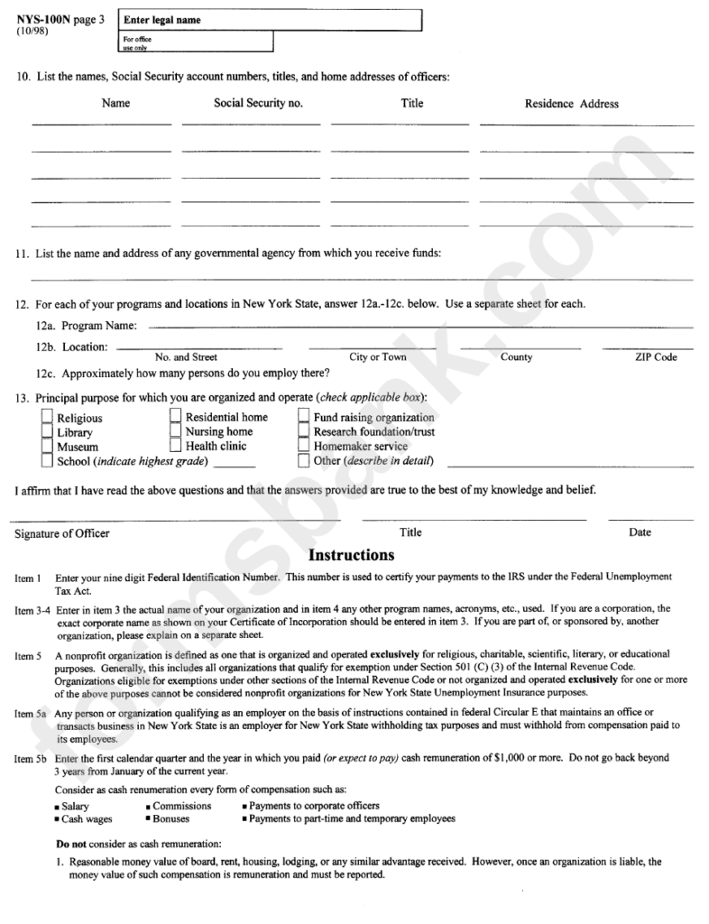 Form Nys 100n New York State Employer Registration For Unemployment 