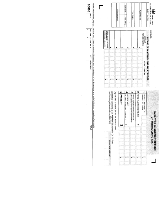 Form Pa W3 Employer Quarterly Return Of Withholding Tax Pa