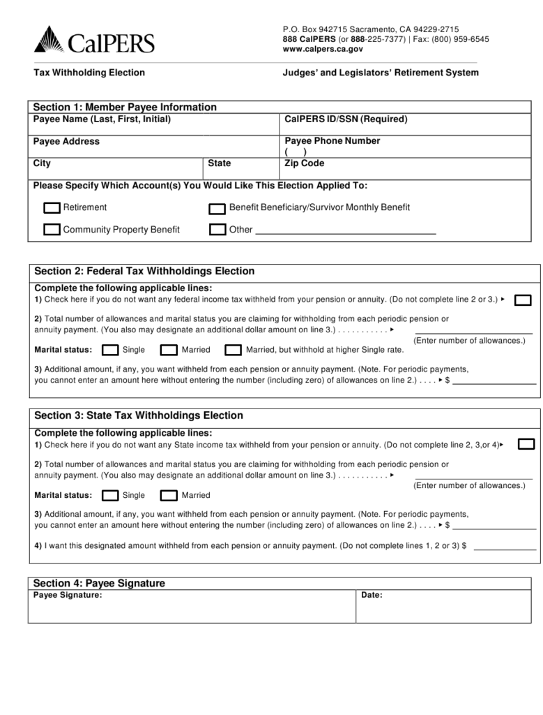 Form PERS PRS W 4P DE 4P Download Printable PDF Or Fill Online Tax 