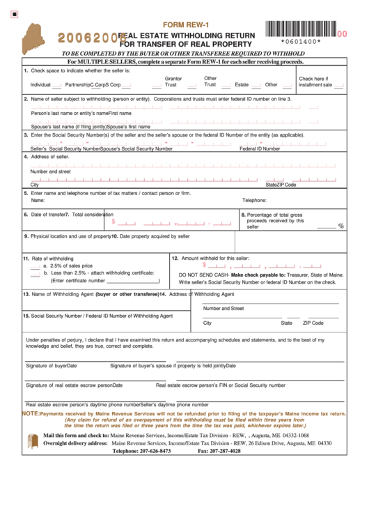 Form Rew 1 Real Estate Withholding Return For Transfer Of Real 