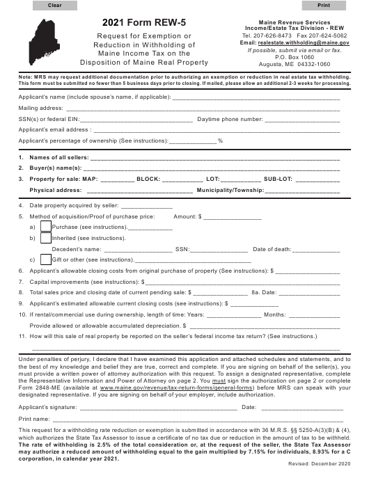 Form REW 5 Download Fillable PDF Or Fill Online Request For Exemption 