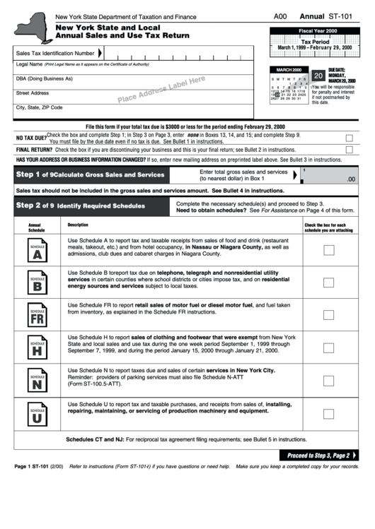 Form St 101 Annual Sales And Use Tax Return 2000 Printable Pdf Download