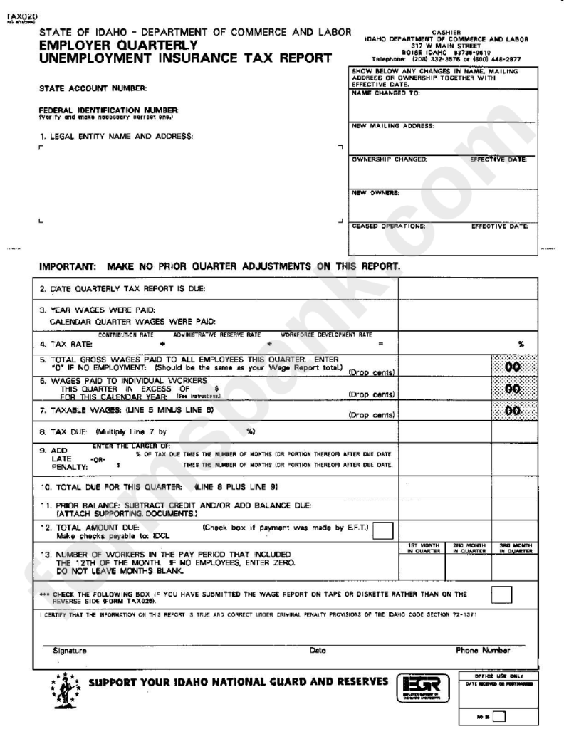 Form Tax020 Employer Quarterly Unemployment Insurance Tax Report 