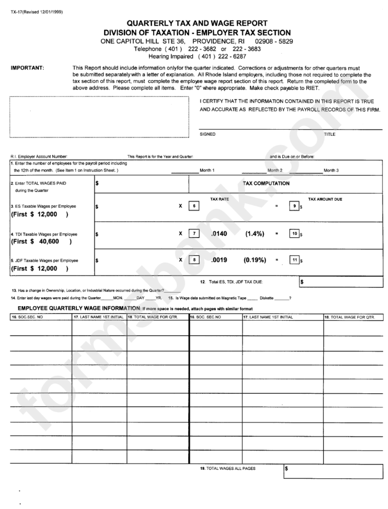 Form Tx 17 Quarterly Tax And Wage Report Division Of Taxation 