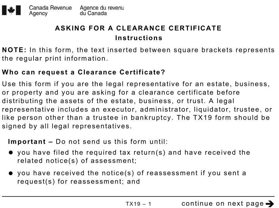 Form TX19 Download Printable PDF Or Fill Online Asking For A Clearance 