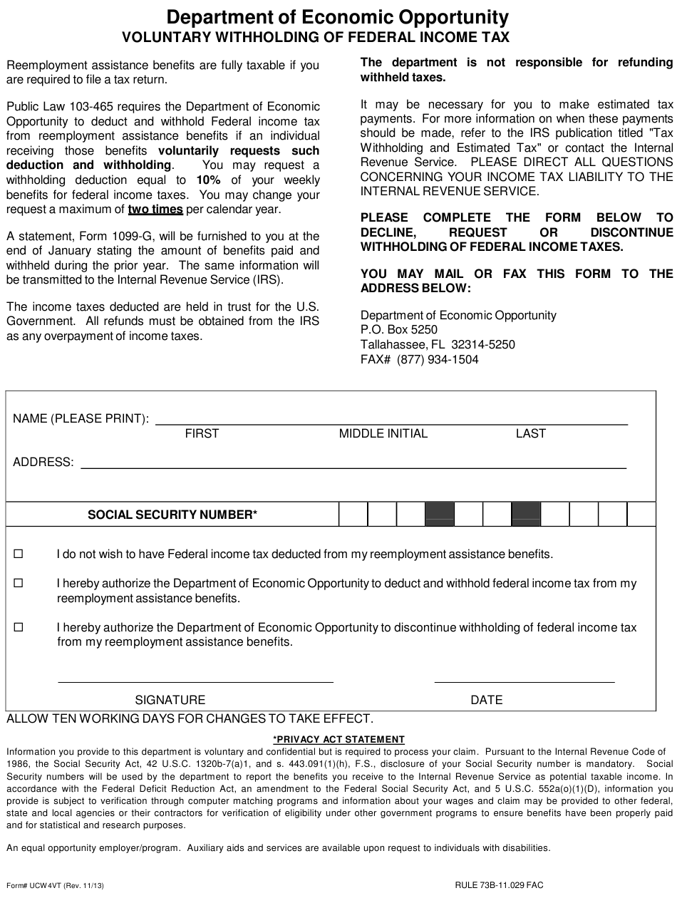 Form UCW4VT Download Printable PDF Or Fill Online Voluntary Withholding 