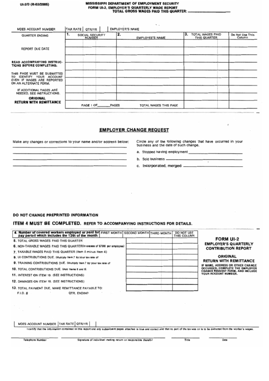 Form Ui 3 Employer S Quarterly Wage Report State Of Mississippi