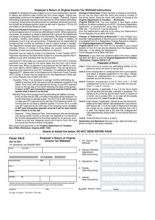 Form Va 5 Employer S Return Of Virginia Income Tax Withheld Printable