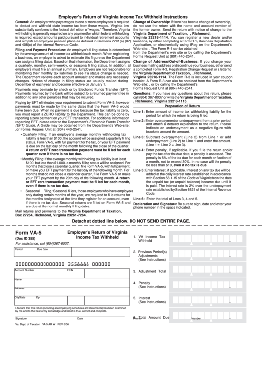 Form Va 5 Employer S Return Of Virginia Income Tax Withheld Printable 