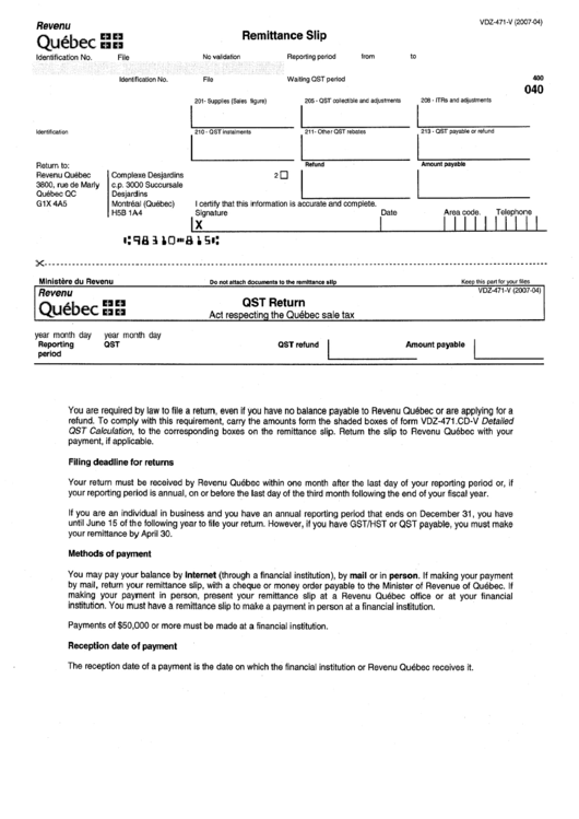 Form Vdz 471 V Remittance Slip Printable Pdf Download