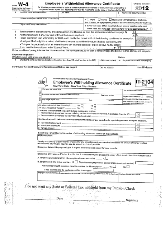 Form W 4 Employee S Withholding Allowance Certificate 2012 New 