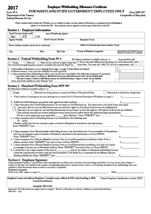 Form W 4 Employee Withholding Allowance Certificate For Maryland 