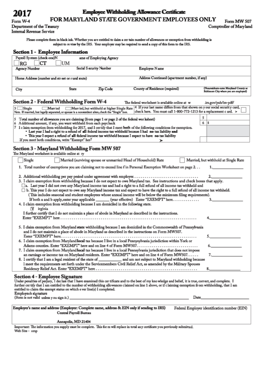 Form W 4 Employee Withholding Allowance Certificate For Maryland