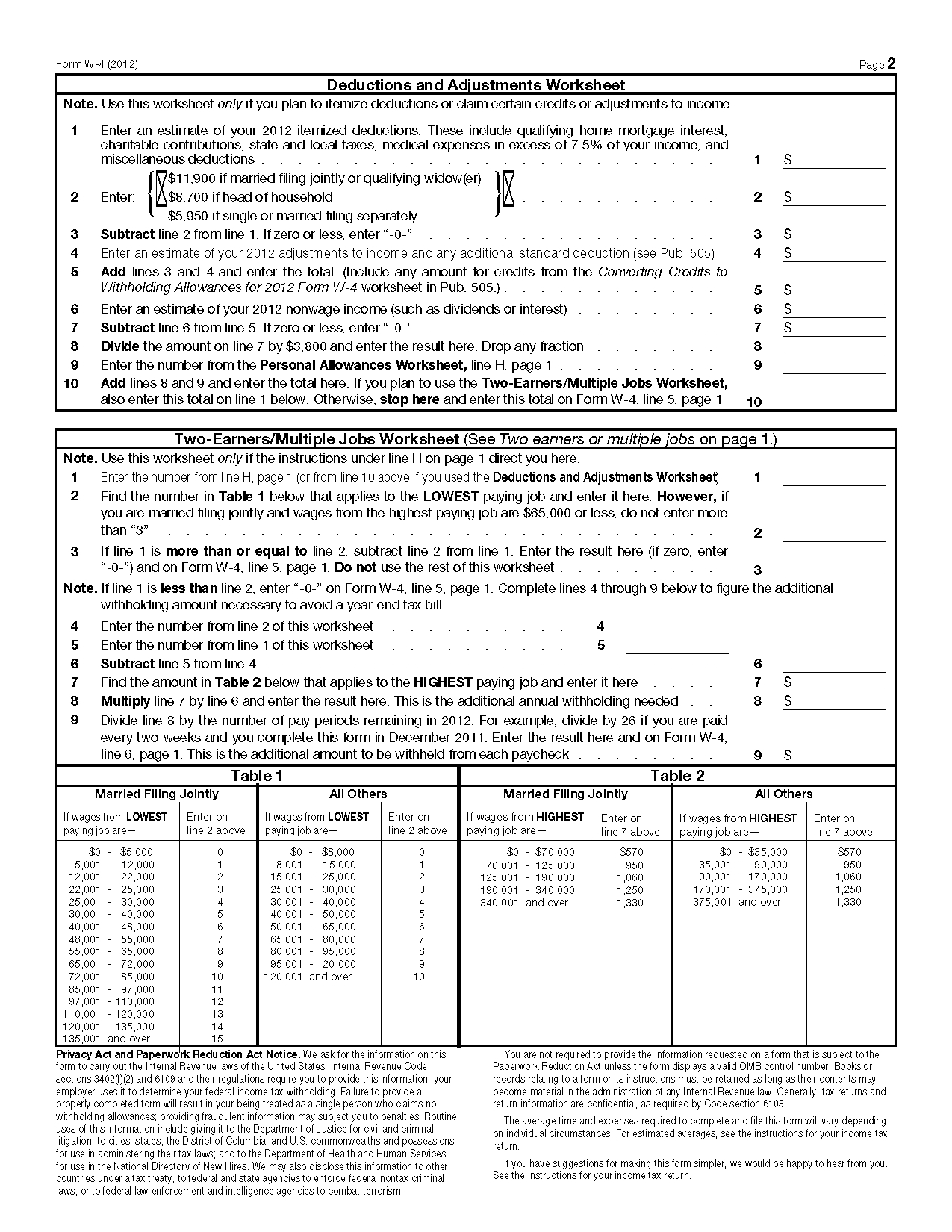 Form W 4 Worksheet Db excel