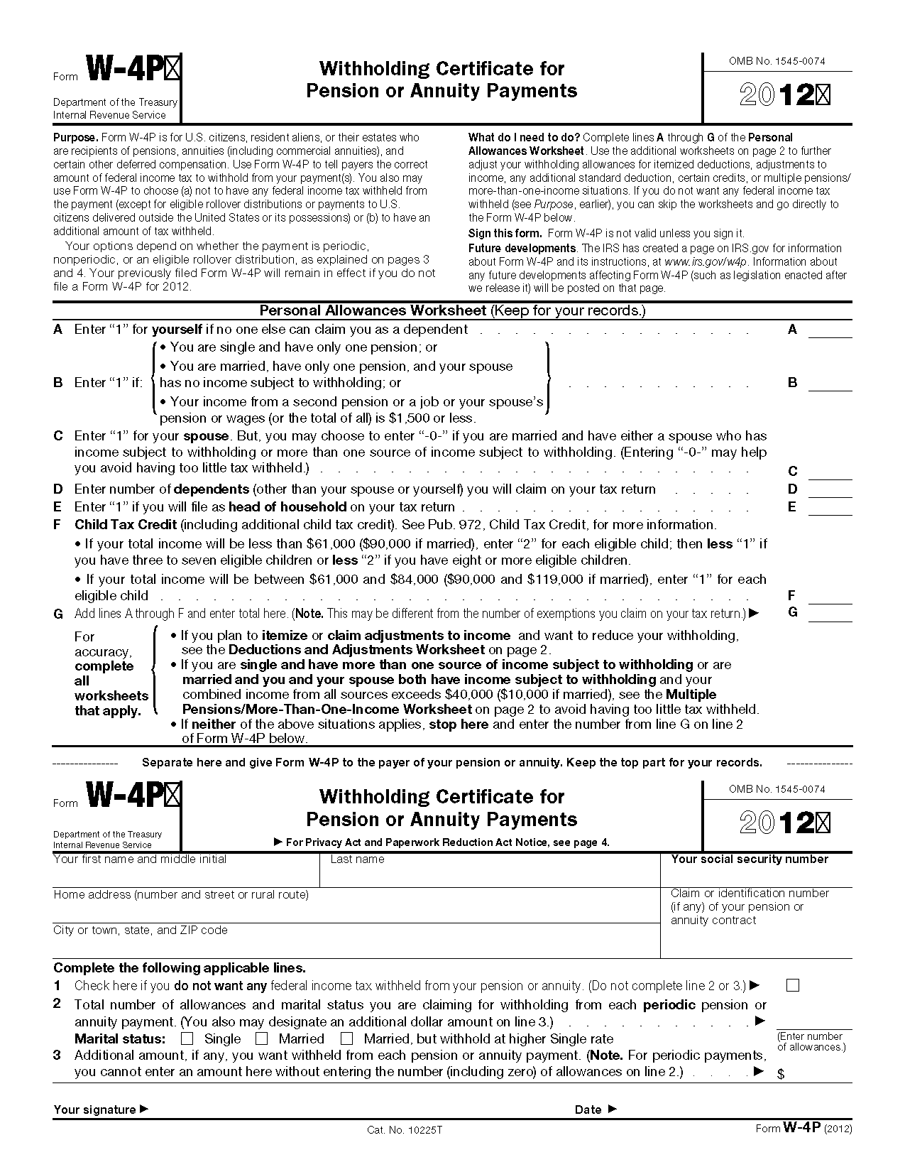 Form W 4P Withholding Certificate For Pension Or Annuity Payments