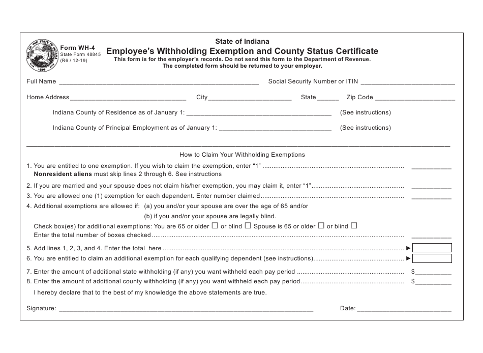 Form WH 4 State Form 48845 Download Fillable PDF Or Fill Online 