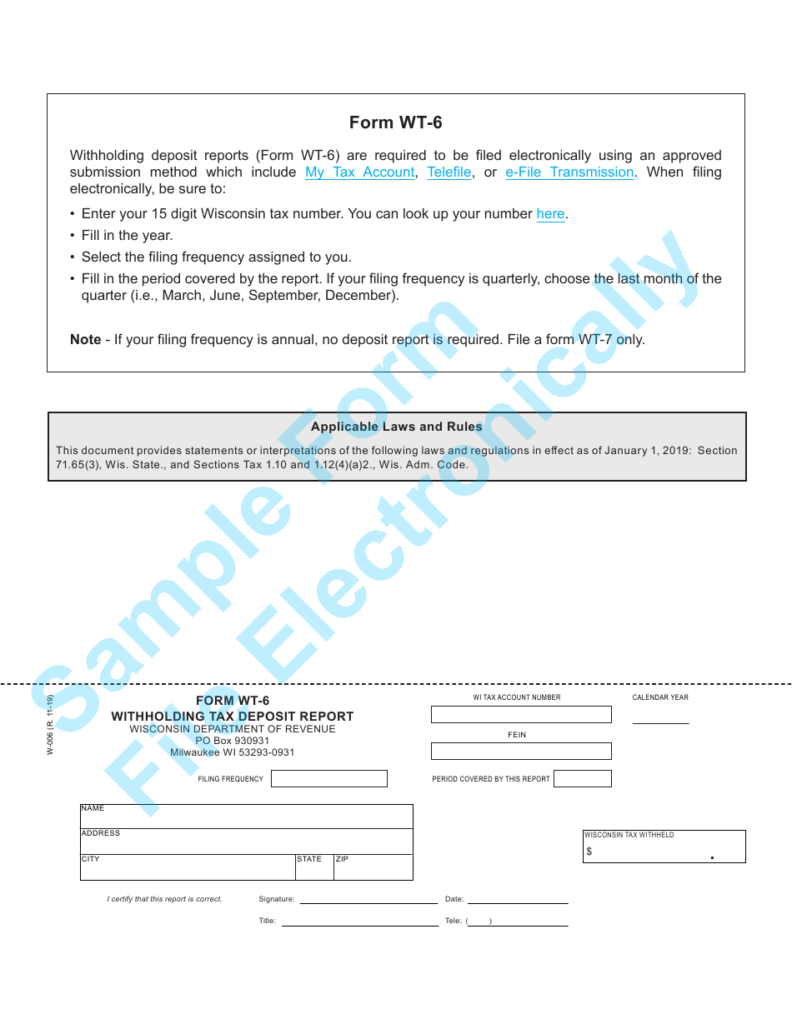 Form WT 6 Download Printable PDF Or Fill Online Withholding Tax Deposit 