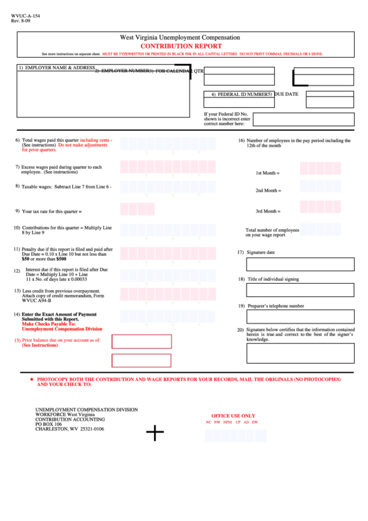 Form Wvuc A 154 Contribution Report West Virginia Unemployment 