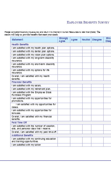 FREE 2 Employee Benefits Survey Forms In PDF MS Word