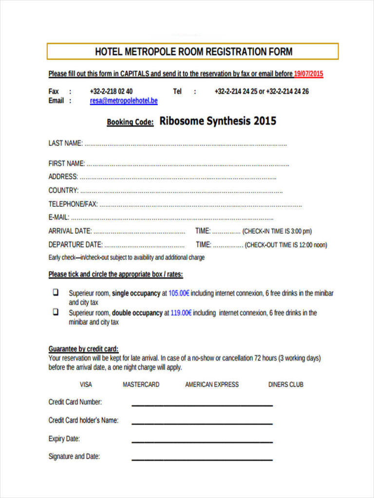 FREE 22 Hotel Registration Forms In PDF Ms Word