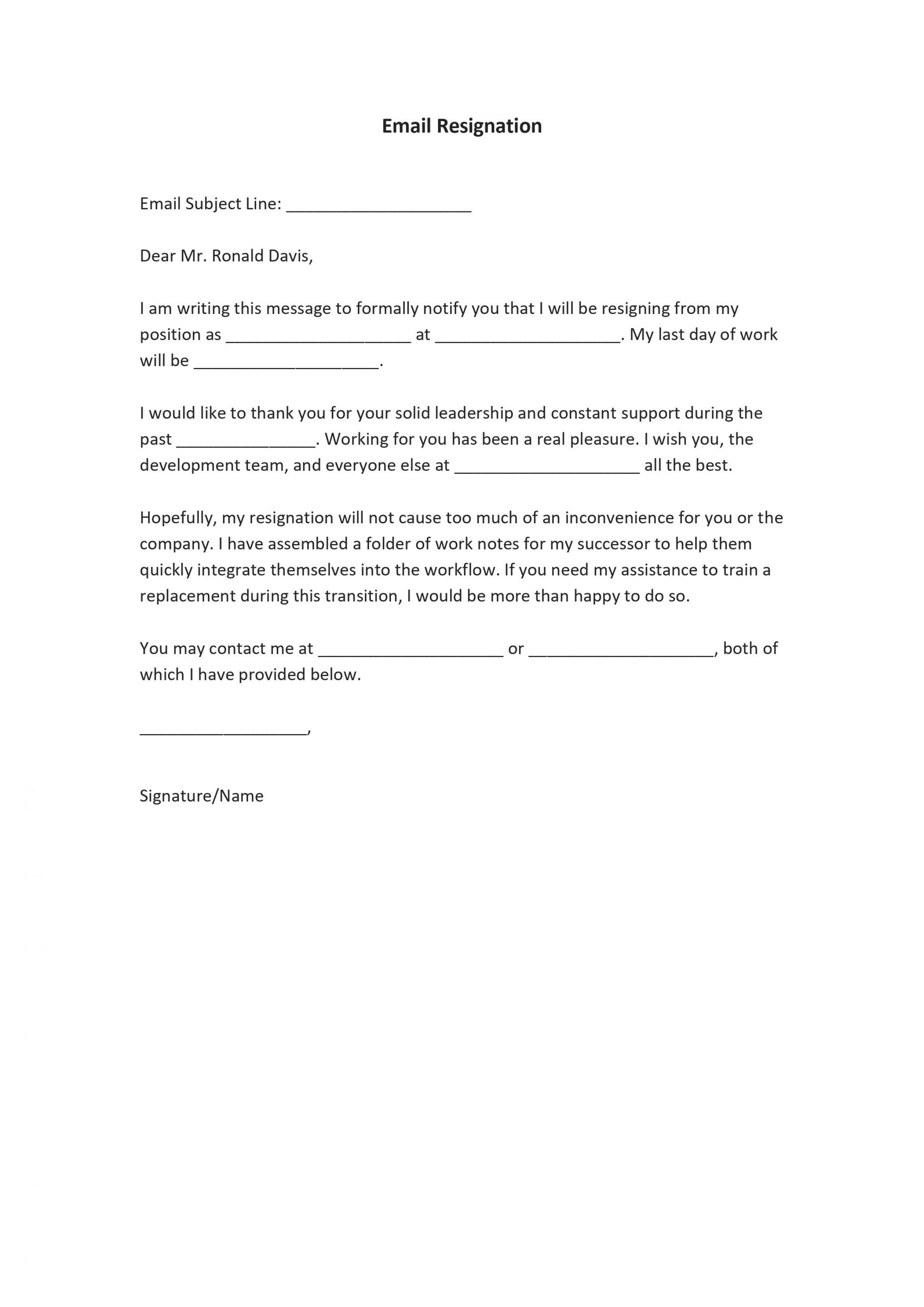 FREE Email Resignation Letter PDF Word 