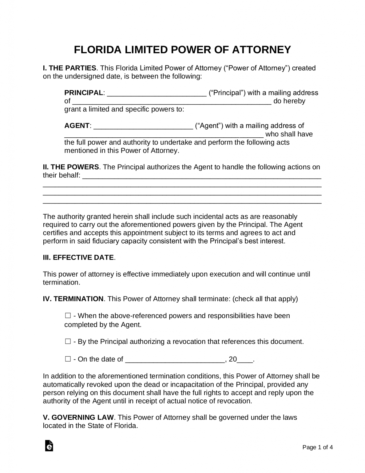 Free Florida Limited Power Of Attorney Form Word PDF EForms