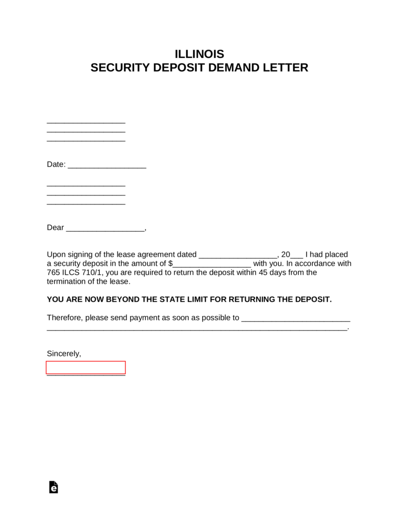 Free Illinois Security Deposit Demand Letter PDF Word EForms