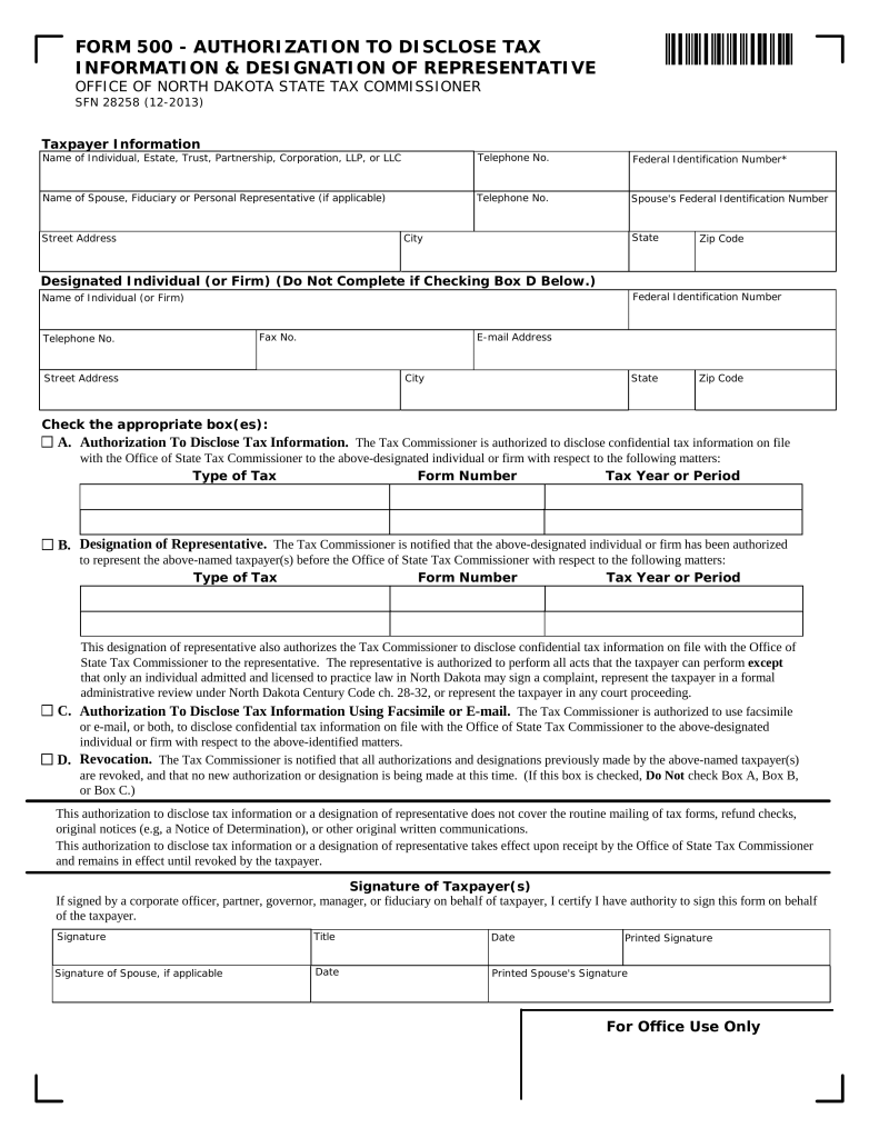 Free North Dakota Tax Power Of Attorney Form 500 PDF EForms 